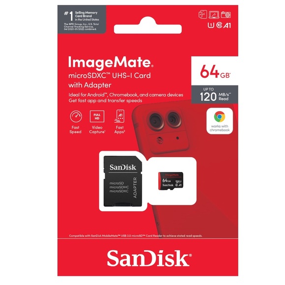 SanDisk 64GB ImageMate microSDXC UHS-1 Memory Card with Adapter Full HD, A1 - Picture 1 of 3